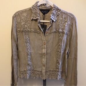 YOUNG THREADS NWT Top Jacket Taupe Lace Size Small